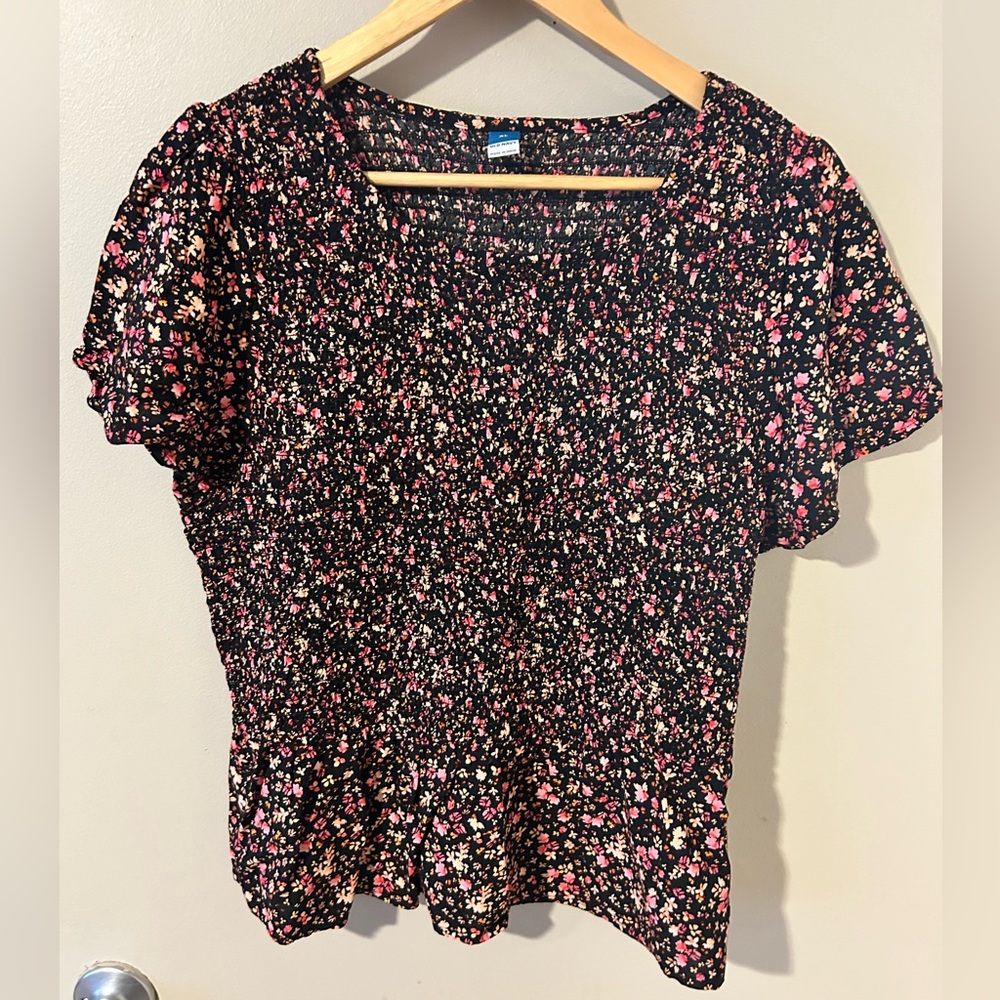 Old Navy smocked floral peplum blouse, size XL